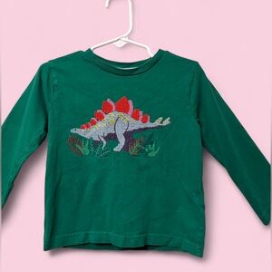 Mini Boden Stegosaurus Embroidered Dinosaur Long Sleeve Tee Green Sz 2/3Y